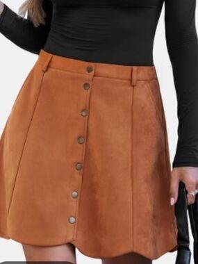 Cupshe Rust Button-Front A-Line Mini Skirt